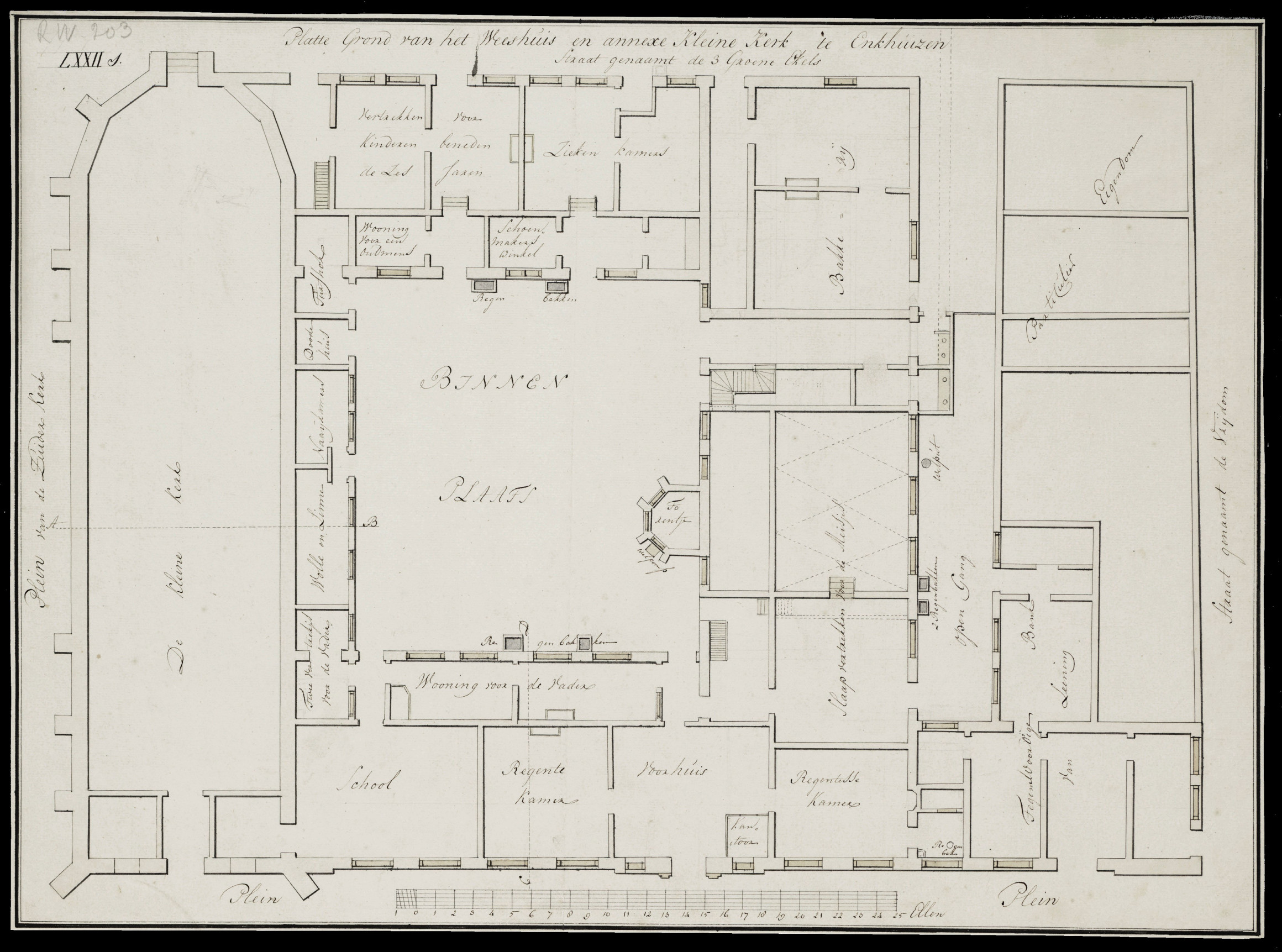 Plattegrond van het Weeshuis en de Kleine Kerk.